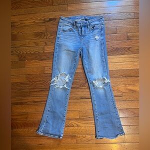 American Eagle Outfitters Light Blue Distressed High Rise Skinny Kick Jeans 4